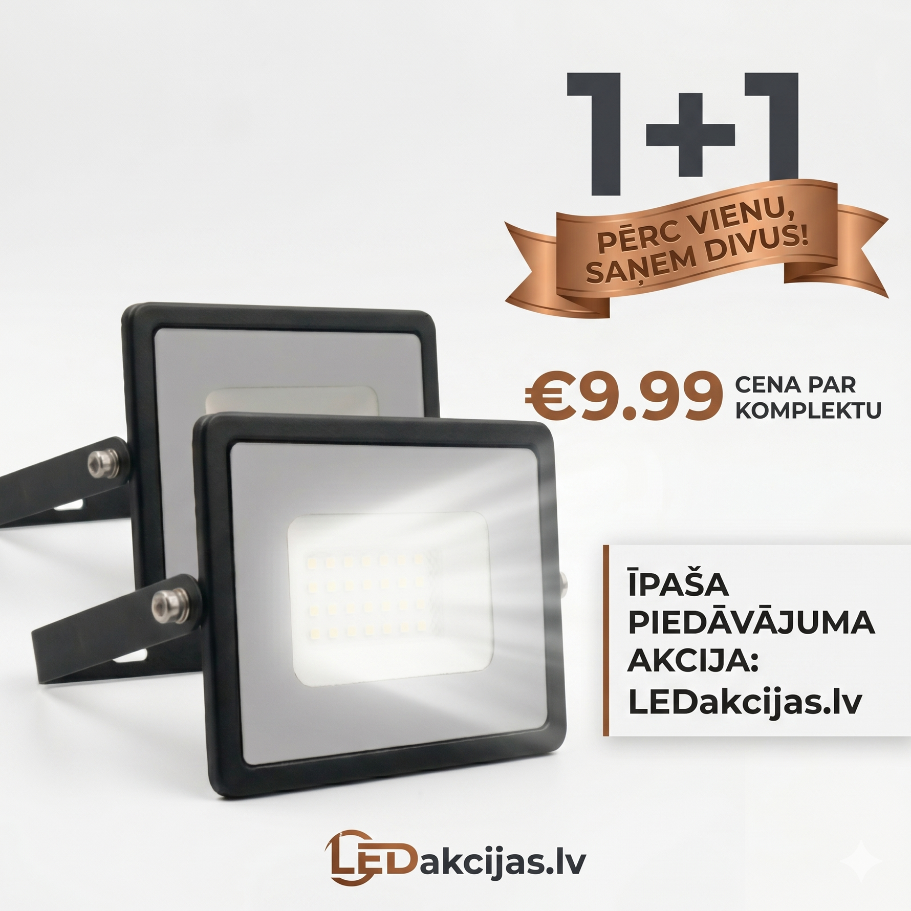 30W(2510Lm) LED-strålkastare, V-TAC, IP65, svart, kallvitt ljus 406500K