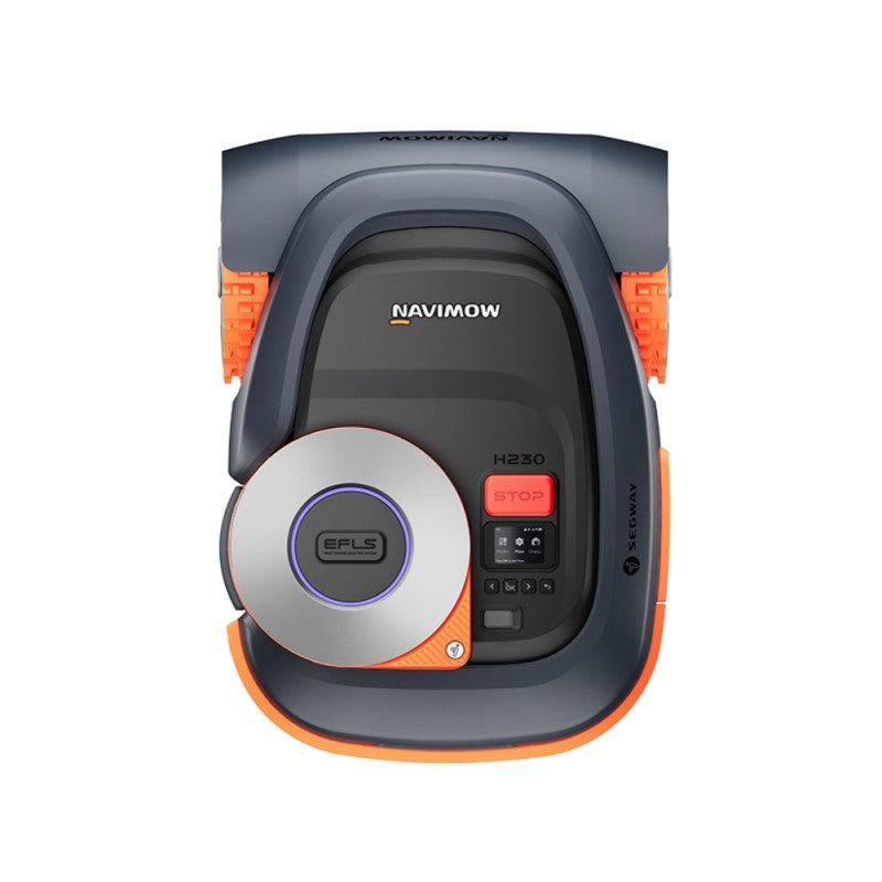 Iepriekšpasūtīšana_3000 m²_Zāliena robots SEGWAY Navimow H230E, darbojas bez kontūras kabeļiem, nodrošina stabilu darbību uz nogāzēm līdz 45% (24°), tāpēc ir piemērots ne tikai gludam, bet arī sarežģītākam reljefam