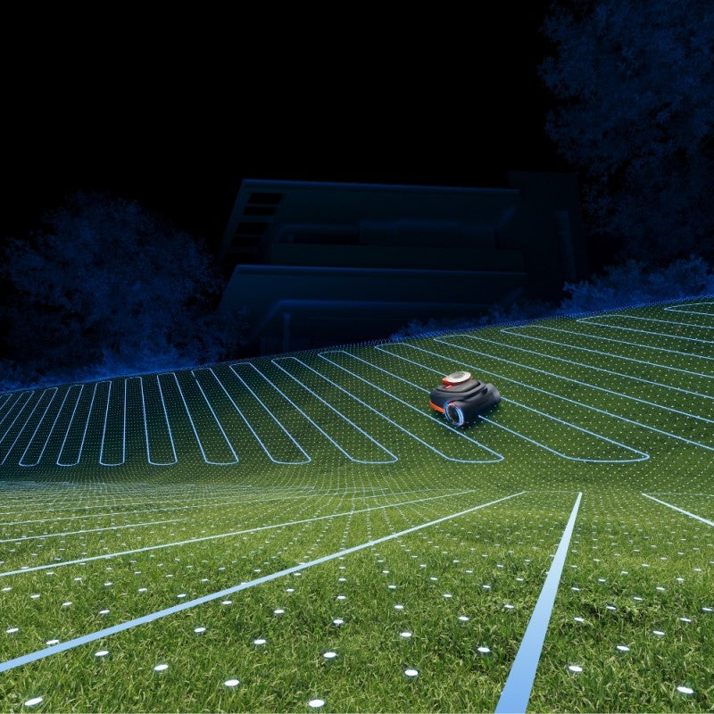 3000 m²_Zāliena robots SEGWAY Navimow H230E, darbojas bez kontūras kabeļiem, nodrošina stabilu darbību uz nogāzēm līdz 45% (24°), tāpēc ir piemērots ne tikai gludam, bet arī sarežģītākam reljefam