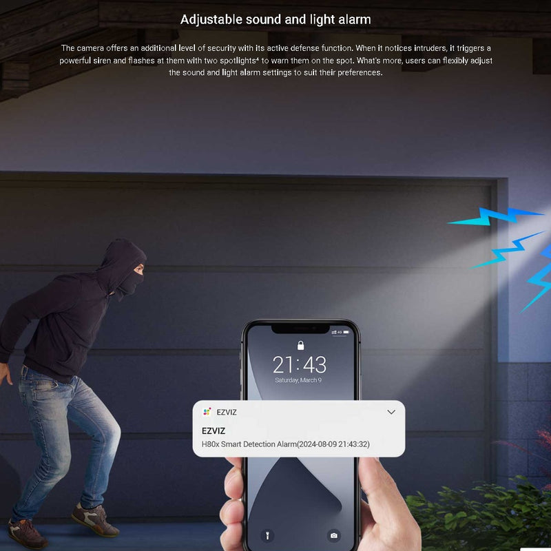 EZVIZ H80x Dual 4K izšķirtspēja, grozāma Wi-Fi kamera, krāsaina nakts redzamība, atbalsta MicroSD karti (līdz 512 GB) un EZVIZ mākoņkrātuvi, divvirzienu saruna