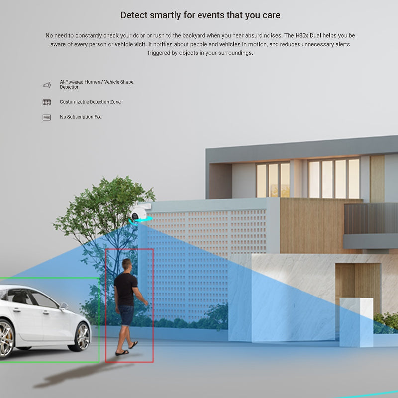 EZVIZ H80x Dual 4K izšķirtspēja, grozāma Wi-Fi kamera, krāsaina nakts redzamība, atbalsta MicroSD karti (līdz 512 GB) un EZVIZ mākoņkrātuvi, divvirzienu saruna