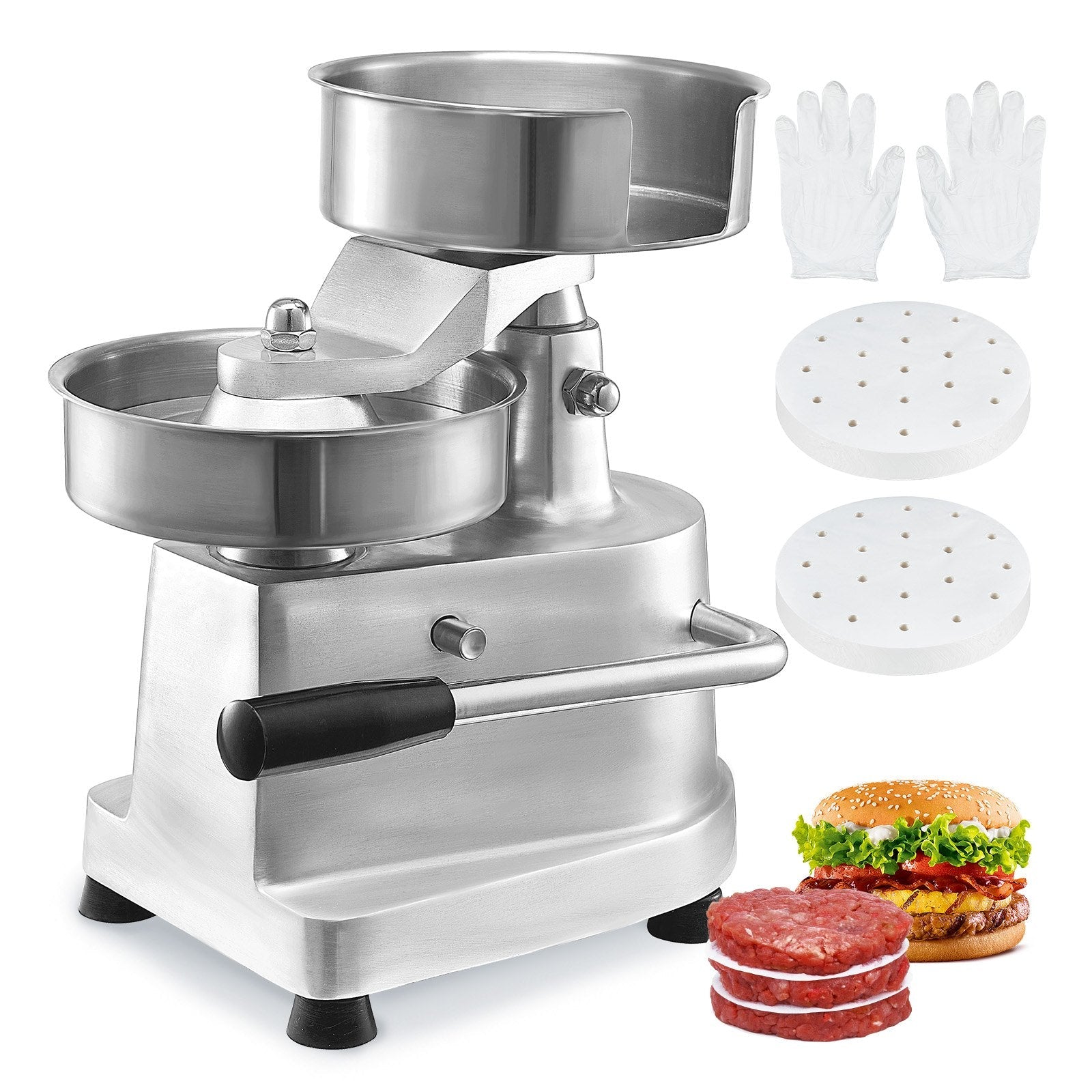 VEVOR komerciālais burgeru veidotājs, 150 mm presforma, nerūsējošā tērauda gaļas preses mašīna, komplektā 1000 piederuma papīri