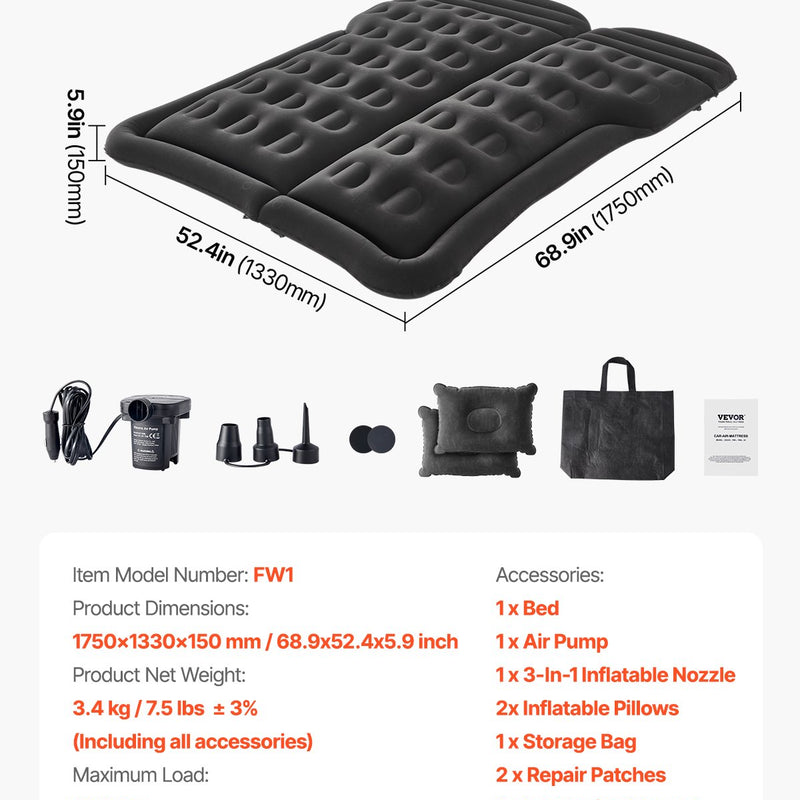 VEVOR täispuhutav autopadi telkimiseks ja reisimiseks - sobib maasturitele, MPV-dele ja sedaanidele