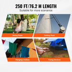 VEVOR Pīts neilona virve 4,8 mm × 76,2 m, 32 pavedieni, pārrāvuma izturība 326 kg, āra kāpšanas virve arboristiem, klinšu kāpšanai, pārgājieniem, kempingam, šūpolēm, nolaišanās darbiem un glābšanai, melna