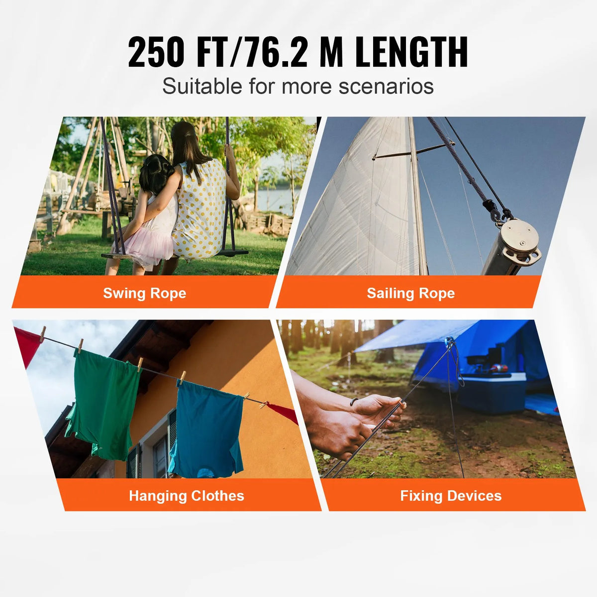 VEVOR Pīts neilona virve 4,8 mm × 76,2 m, 32 pavedieni, pārrāvuma izturība 326 kg, āra kāpšanas virve arboristiem, klinšu kāpšanai, pārgājieniem, kempingam, šūpolēm, nolaišanās darbiem un glābšanai, melna