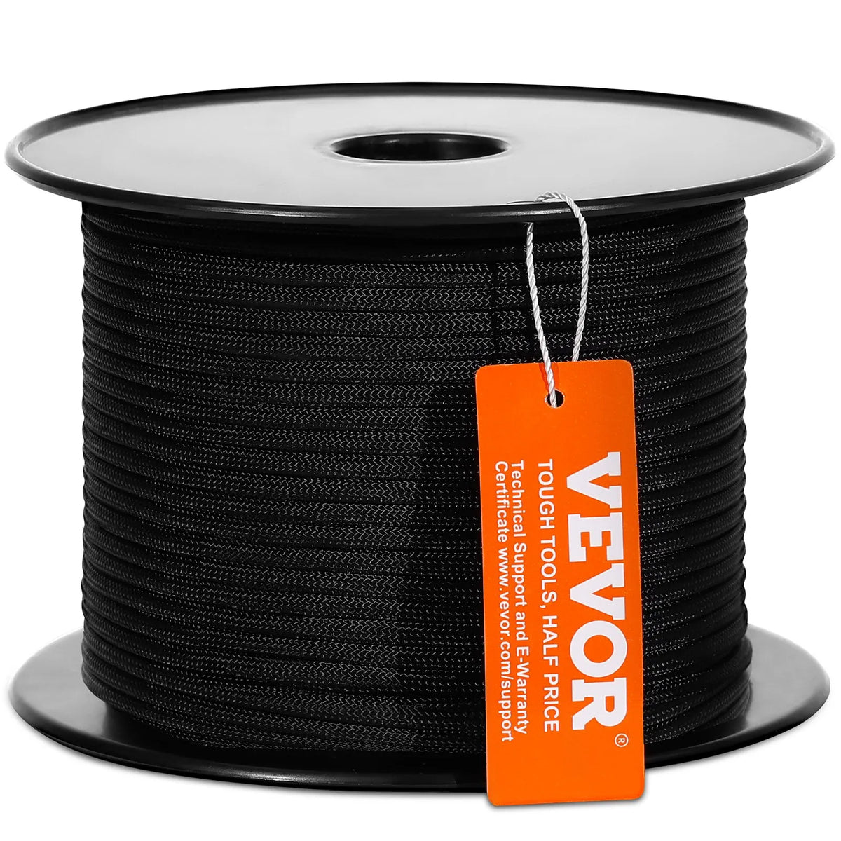 VEVOR Pīts neilona virve 4,8 mm × 76,2 m, 32 pavedieni, pārrāvuma izturība 326 kg, āra kāpšanas virve arboristiem, klinšu kāpšanai, pārgājieniem, kempingam, šūpolēm, nolaišanās darbiem un glābšanai, melna