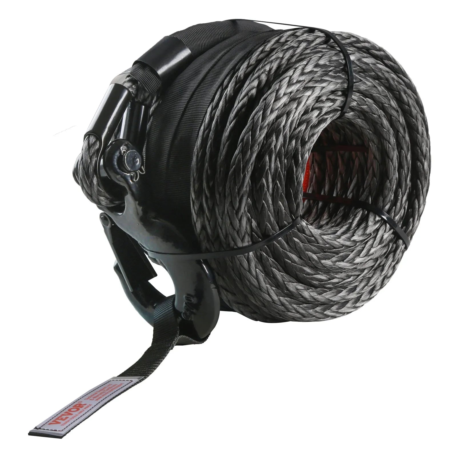VEVOR Synthetic Winch Rope, 12.7 mm × 28 m, 14,515 kg load capacity, synthetic winch rope with protective sleeve, forged winch hook, and tow strap; suitable for SUVs, large off-road vehicles, and trucks
