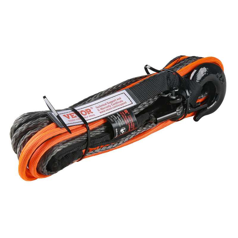 VEVOR sintētiskā vinčas trose 6,4 mm x 15,2 m, 4,5 t, ar aizsarguzmavu, apstādinātāju, kaltu āķi un vilkšanas siksnu, piemērota ATV, UTV un vieglajiem auto