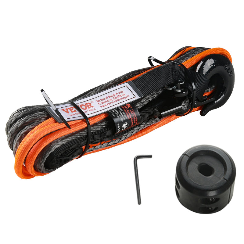 VEVOR sintētiskā vinčas trose 6,4 mm x 15,2 m, 4,5 t, ar aizsarguzmavu, apstādinātāju, kaltu āķi un vilkšanas siksnu, piemērota ATV, UTV un vieglajiem auto