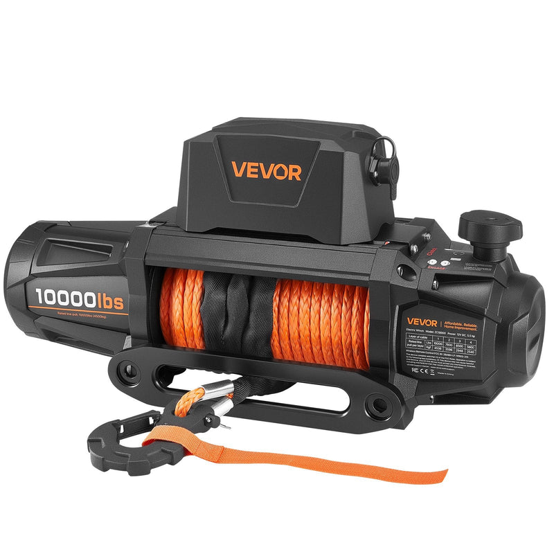 VEVOR Elektriskā vinča 4500 kg, 12 V DC kravas auto vinča ar Ø8,9 mm × 27,4 m sintētisko trosi, bezvadu un vadu tālvadība, IP67 ūdensizturīga, vilkšanai bezceļā SUV, Jeep, piekabei un laivai