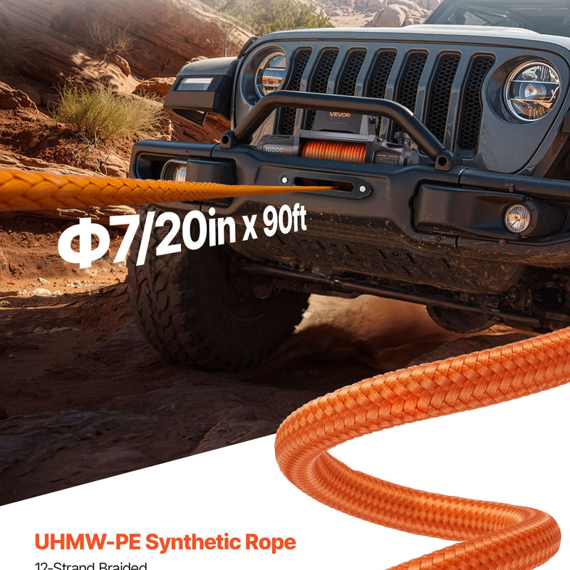 VEVOR Elektriskā vinča 4500 kg, 12 V DC kravas auto vinča ar Ø8,9 mm × 27,4 m sintētisko trosi, bezvadu un vadu tālvadība, IP67 ūdensizturīga, vilkšanai bezceļā SUV, Jeep, piekabei un laivai