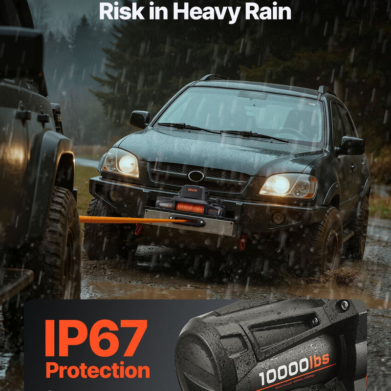 VEVOR Elektriskā vinča 4500 kg, 12 V DC kravas auto vinča ar Ø8,9 mm × 27,4 m sintētisko trosi, bezvadu un vadu tālvadība, IP67 ūdensizturīga, vilkšanai bezceļā SUV, Jeep, piekabei un laivai