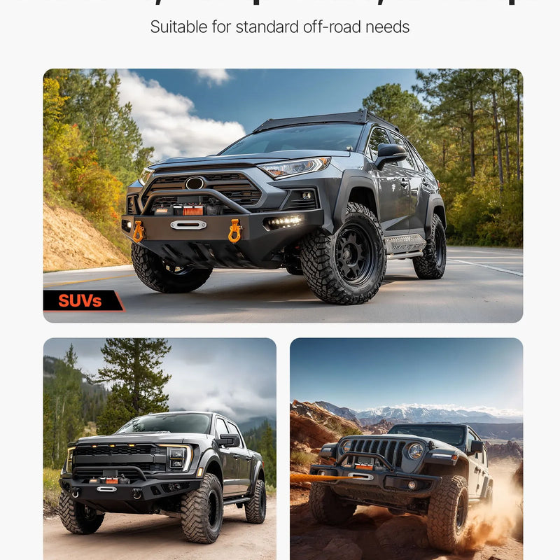 VEVOR elektriskā vinča, 5 400 kg vilkšanas jauda, 12 V līdzstrāvas kravas auto vinča ar Ø9,1 mm × 23 m sintētisko trosi, bezvadu un vadu tālvadība, IP55 ūdensizturība bezceļu SUV, Jeep, piekabju un laivu vilkšanai