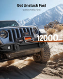 VEVOR elektriskā vinča, 12 V DC, kravnesība 5400 kg, ar sintētisko trosi 9,5 mm × 28 m, bezvadu un vadu tālvadības pulti, IP67 ūdensizturība, piemērota vilkšanai bezceļu transportlīdzekļiem, SUV, džipiem, piekabēm un laivām