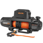 VEVOR Elektriskā vinča 6100 kg, 12 V DC kravas auto vinča ar Ø9,5 mm × 28 m sintētisko trosi, bezvadu un vadu tālvadība, IP67 ūdensizturīga, vilkšanai bezceļā SUV, Jeep, piekabei un laivai