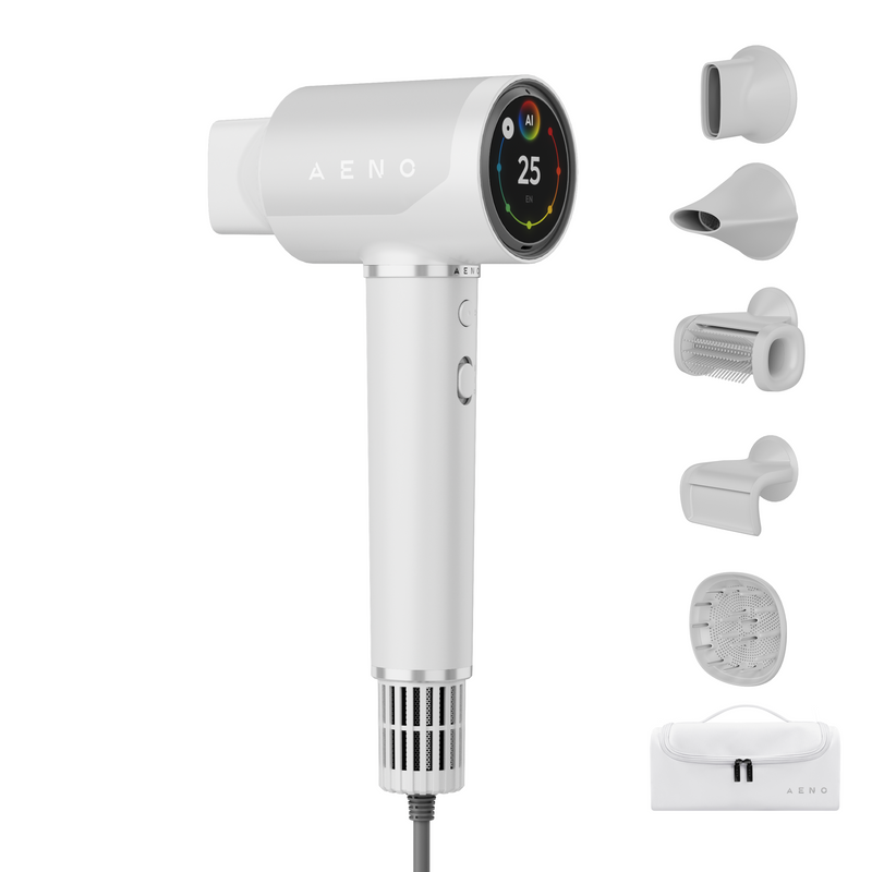 AENO Profesionālais matu fēns HD5W apvieno modernu AI tehnoloģiju ar daudzfunkcionālu vadību, balts