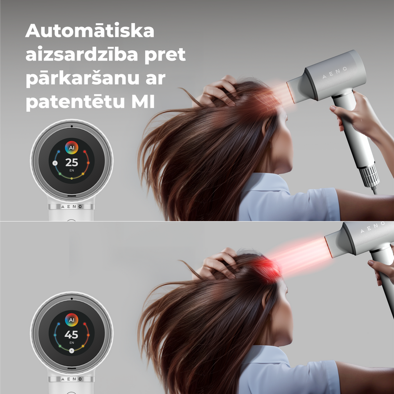 AENO Profesionālais matu fēns HD5W apvieno modernu AI tehnoloģiju ar daudzfunkcionālu vadību, balts