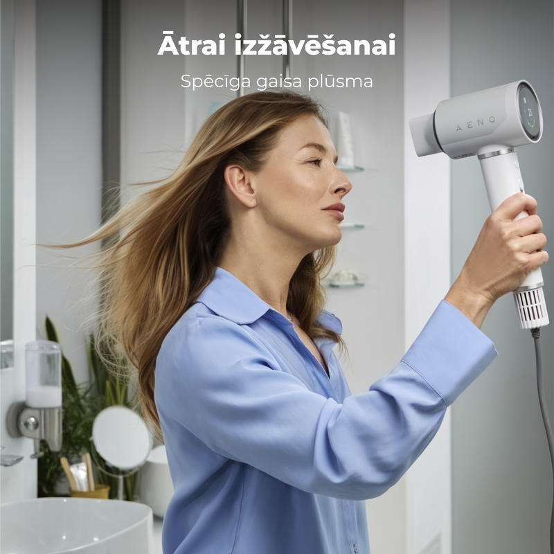 AENO Profesionālais matu fēns HD5W apvieno modernu AI tehnoloģiju ar daudzfunkcionālu vadību, balts
