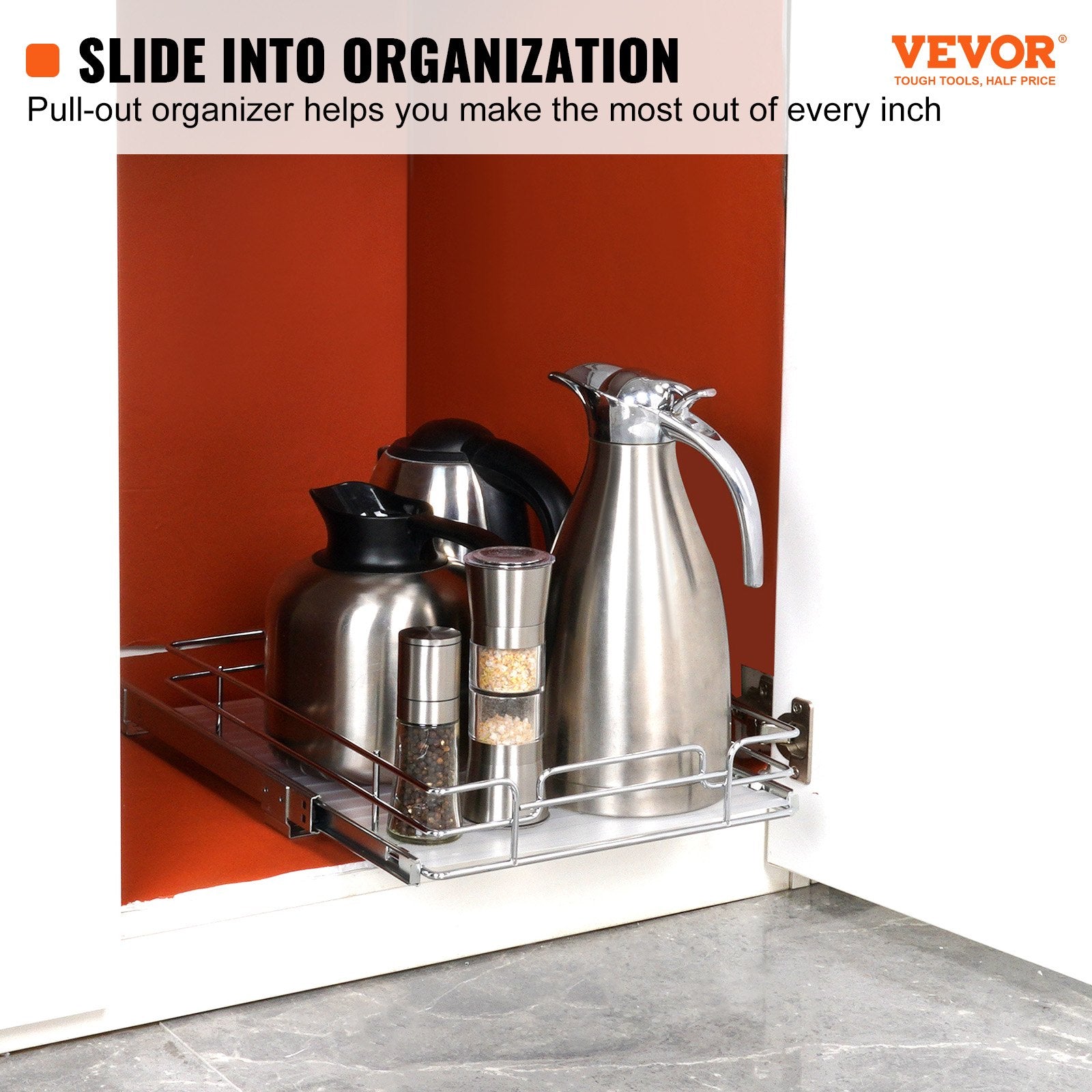 VEVOR 28 cm x 53 cm Ievilkšanas Skapja Organizators, Smagās Klases Hroma Tērauda Slīdošās Atvilktnes, Uzglabāšanai Virtuvē, Vannasistabā, Zem Izlietnes