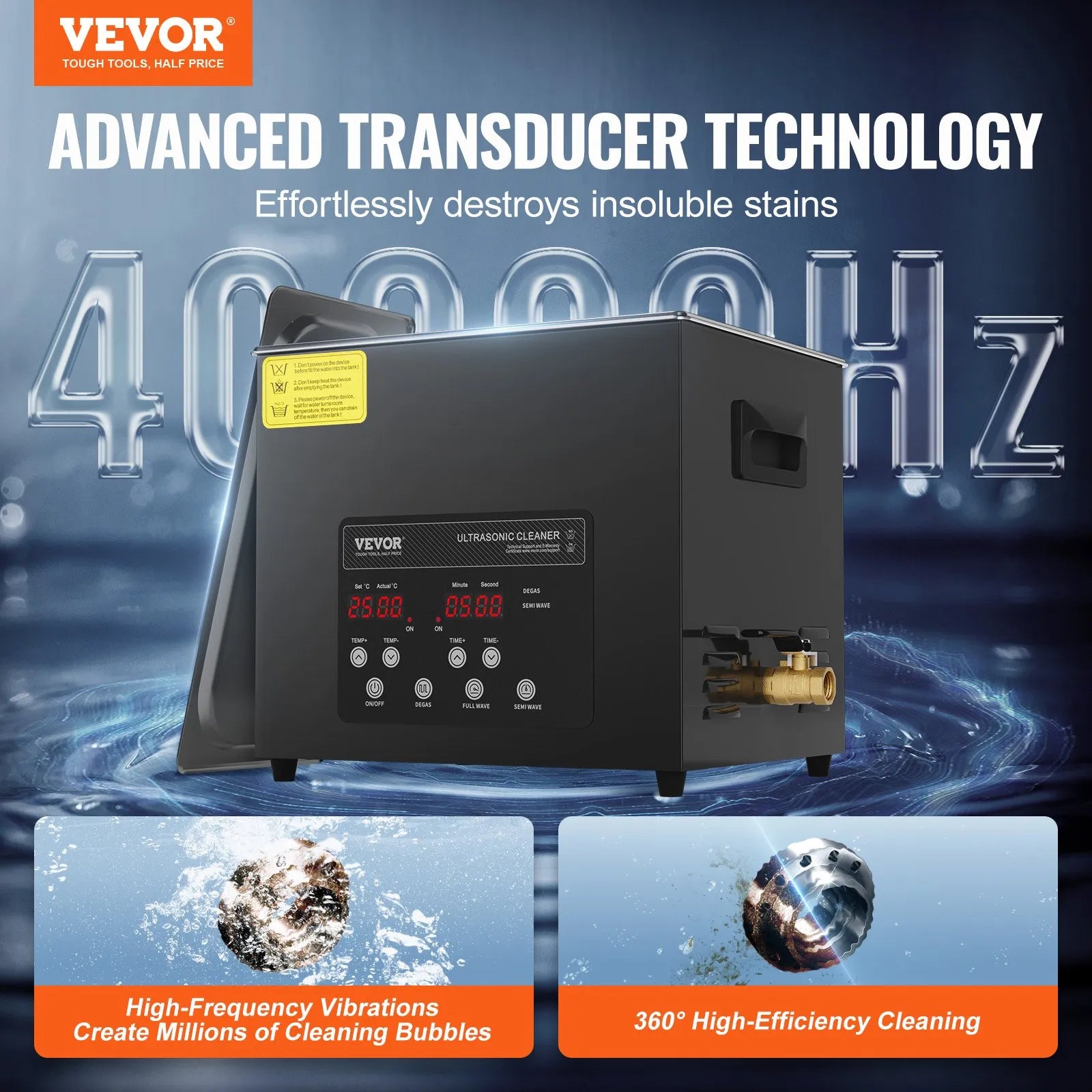 VEVOR 10 l ultraskaņas tīrītājs, 240 W digitāla ultraskaņas tīrīšanas iekārta ar saudzīgo režīmu un uzlabotu degazēšanu, 40 kHz industriāls ultraskaņas tīrītājs ar sildīšanu un taimeri retainieru, juvelierizstrādājumu un instrumentu tīrīšanai