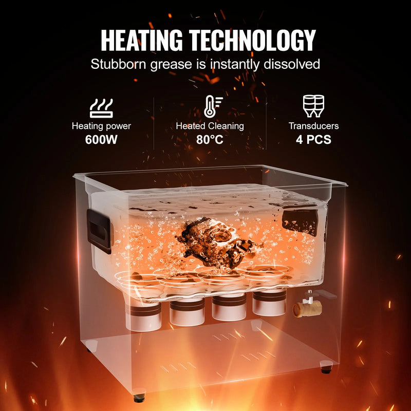 VEVOR 10 l ultraskaņas tīrītājs, 240 W digitāla ultraskaņas tīrīšanas iekārta ar saudzīgo režīmu un uzlabotu degazēšanu, 40 kHz industriāls ultraskaņas tīrītājs ar sildīšanu un taimeri retainieru, juvelierizstrādājumu un instrumentu tīrīšanai