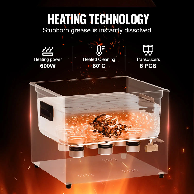 VEVOR 15 l ultraskaņas tīrītājs, 360 W digitāla ultraskaņas tīrīšanas iekārta ar saudzīgo režīmu un uzlabotu degazēšanu, 40 kHz industriāls ultraskaņas tīrītājs ar sildīšanu un taimeri retainieru, juvelierizstrādājumu un instrumentu tīrīšanai