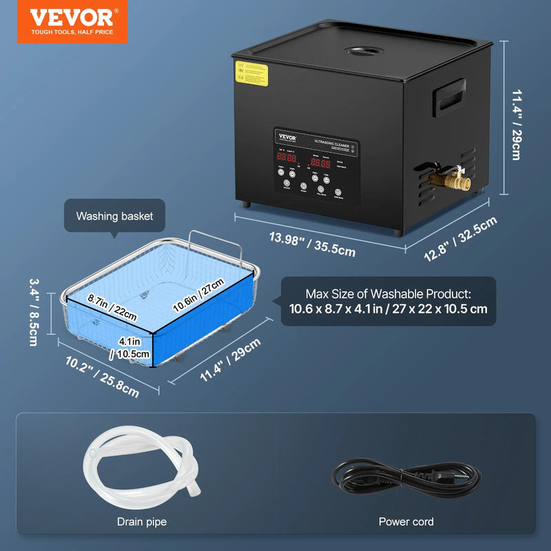 VEVOR 15 l ultraskaņas tīrītājs, 360 W digitāla ultraskaņas tīrīšanas iekārta ar saudzīgo režīmu un uzlabotu degazēšanu, 40 kHz industriāls ultraskaņas tīrītājs ar sildīšanu un taimeri retainieru, juvelierizstrādājumu un instrumentu tīrīšanai