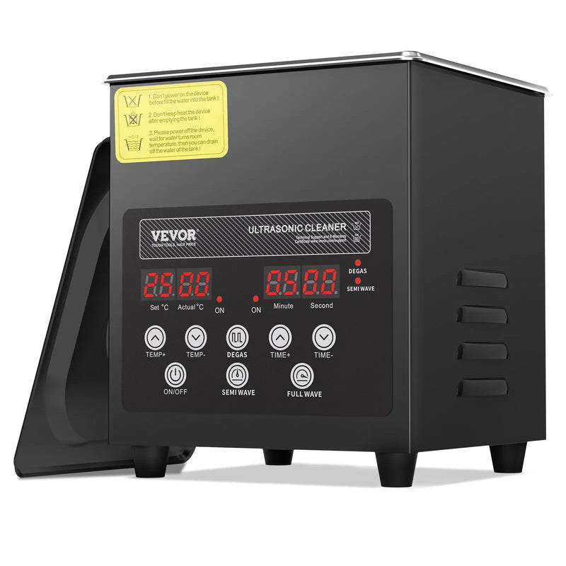VEVOR 2 l ultraskaņas tīrītājs, 60 W digitāla ultraskaņas tīrīšanas iekārta ar saudzīgo režīmu un uzlabotu degazēšanu, 40 kHz ultraskaņas tīrītājs ar sildīšanu un taimeri juvelierizstrādājumu, briļļu, instrumentu un retainieru tīrīšanai