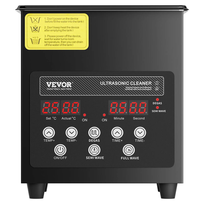 VEVOR 2 l ultraskaņas tīrītājs, 60 W digitāla ultraskaņas tīrīšanas iekārta ar saudzīgo režīmu un uzlabotu degazēšanu, 40 kHz ultraskaņas tīrītājs ar sildīšanu un taimeri juvelierizstrādājumu, briļļu, instrumentu un retainieru tīrīšanai