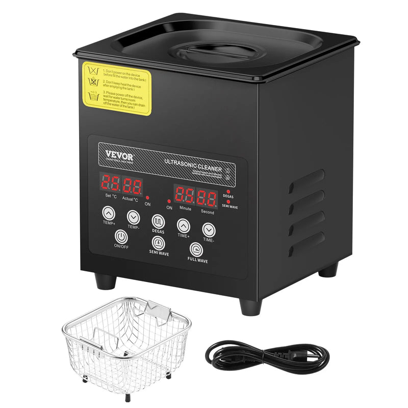 VEVOR 2 l ultraskaņas tīrītājs, 60 W digitāla ultraskaņas tīrīšanas iekārta ar saudzīgo režīmu un uzlabotu degazēšanu, 40 kHz ultraskaņas tīrītājs ar sildīšanu un taimeri juvelierizstrādājumu, briļļu, instrumentu un retainieru tīrīšanai