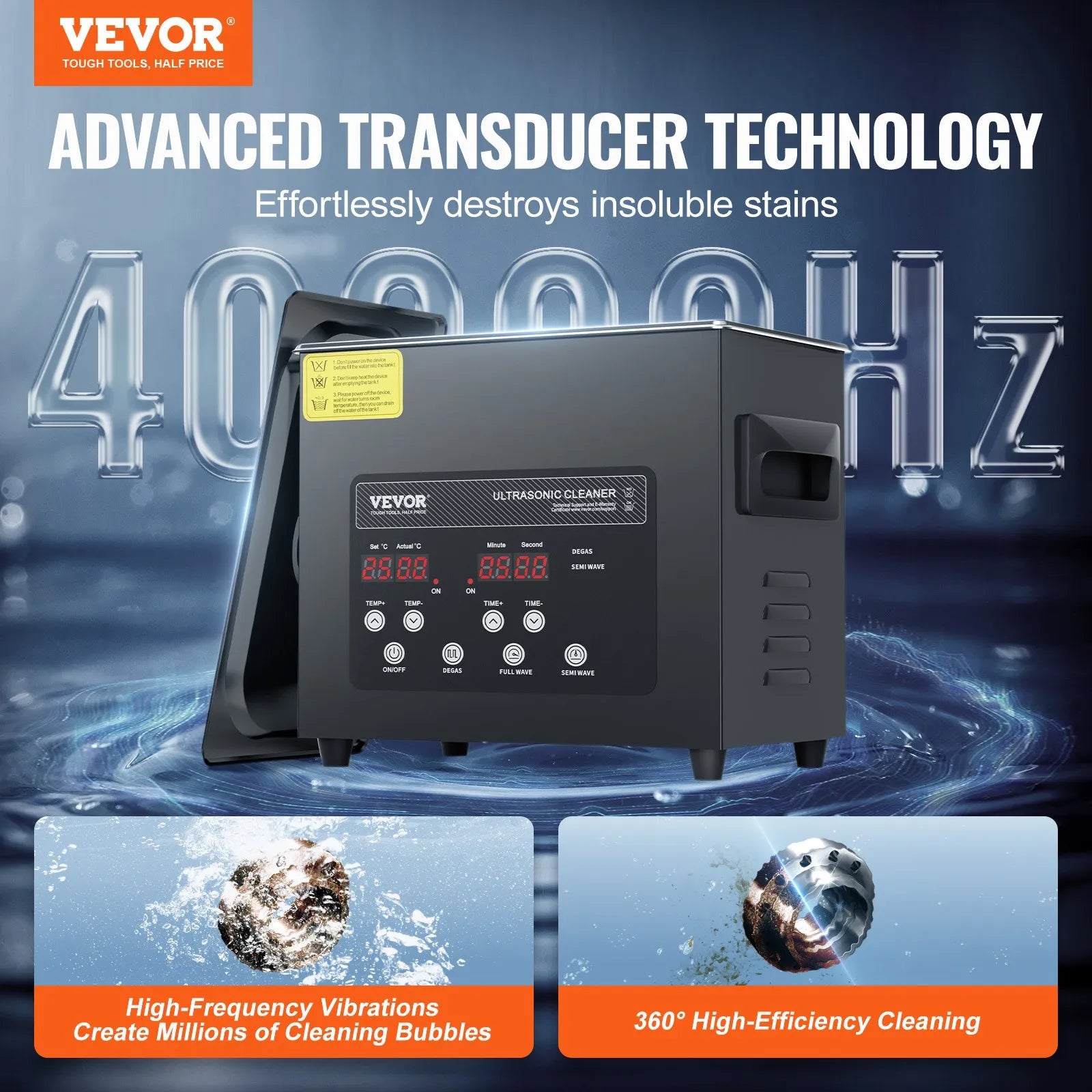 VEVOR 3 l ultraskaņas tīrītājs, 120 W digitāla ultraskaņas tīrīšanas iekārta ar saudzīgo režīmu un uzlabotu degazēšanu, 40 kHz ultraskaņas tīrītājs ar sildīšanu un taimeri juvelierizstrādājumu, briļļu, instrumentu un retainieru tīrīšanai