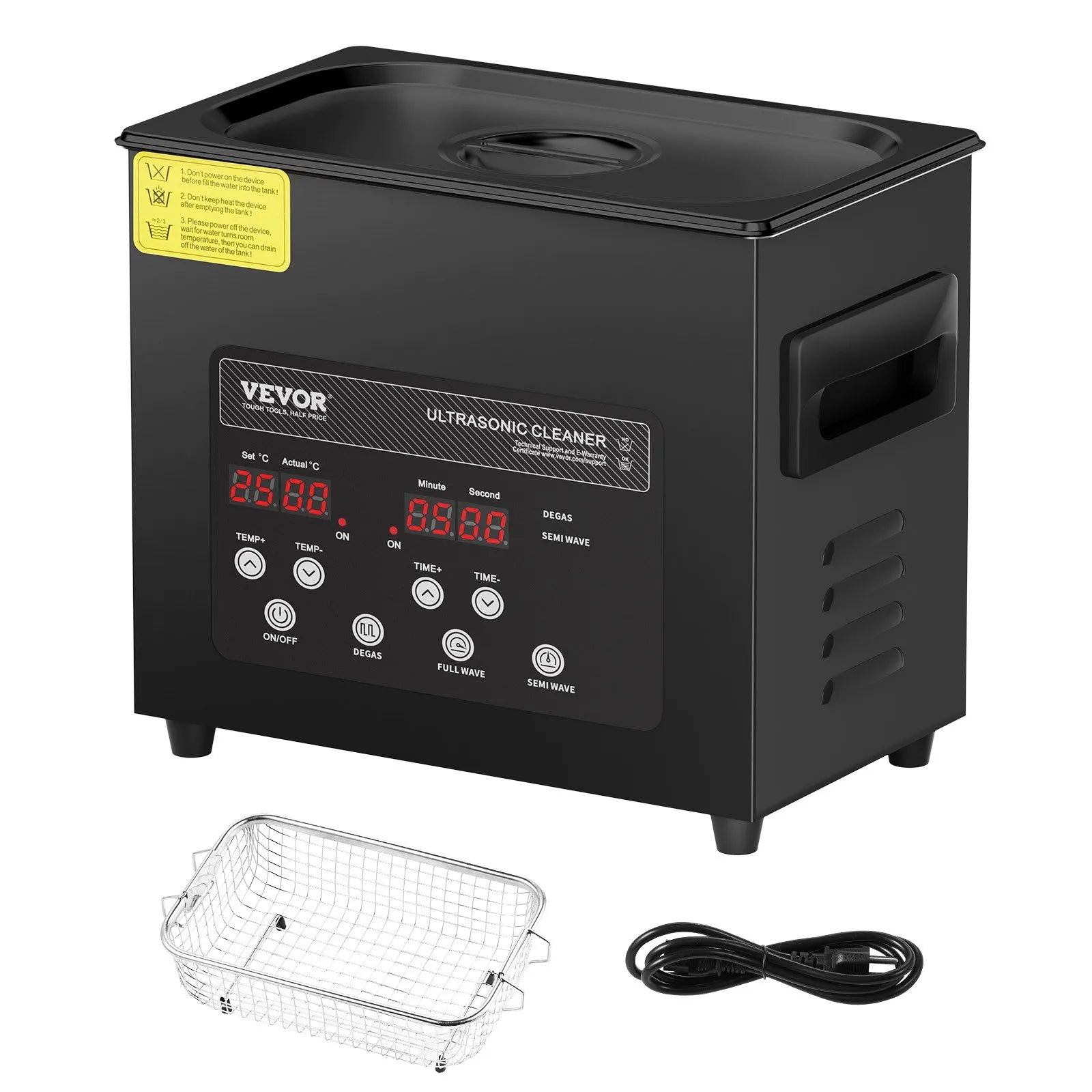 VEVOR 3 l ultraskaņas tīrītājs, 120 W digitāla ultraskaņas tīrīšanas iekārta ar saudzīgo režīmu un uzlabotu degazēšanu, 40 kHz ultraskaņas tīrītājs ar sildīšanu un taimeri juvelierizstrādājumu, briļļu, instrumentu un retainieru tīrīšanai