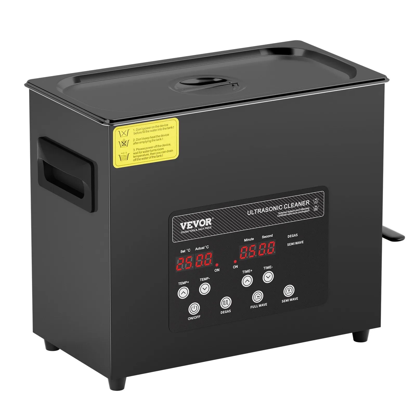 VEVOR 6 l ultraskaņas tīrītājs, 180 W digitāla ultraskaņas tīrīšanas iekārta ar saudzīgo režīmu un uzlabotu degazēšanu, 40 kHz industriāls ultraskaņas tīrītājs ar sildīšanu un taimeri retainieru, juvelierizstrādājumu un instrumentu tīrīšanai