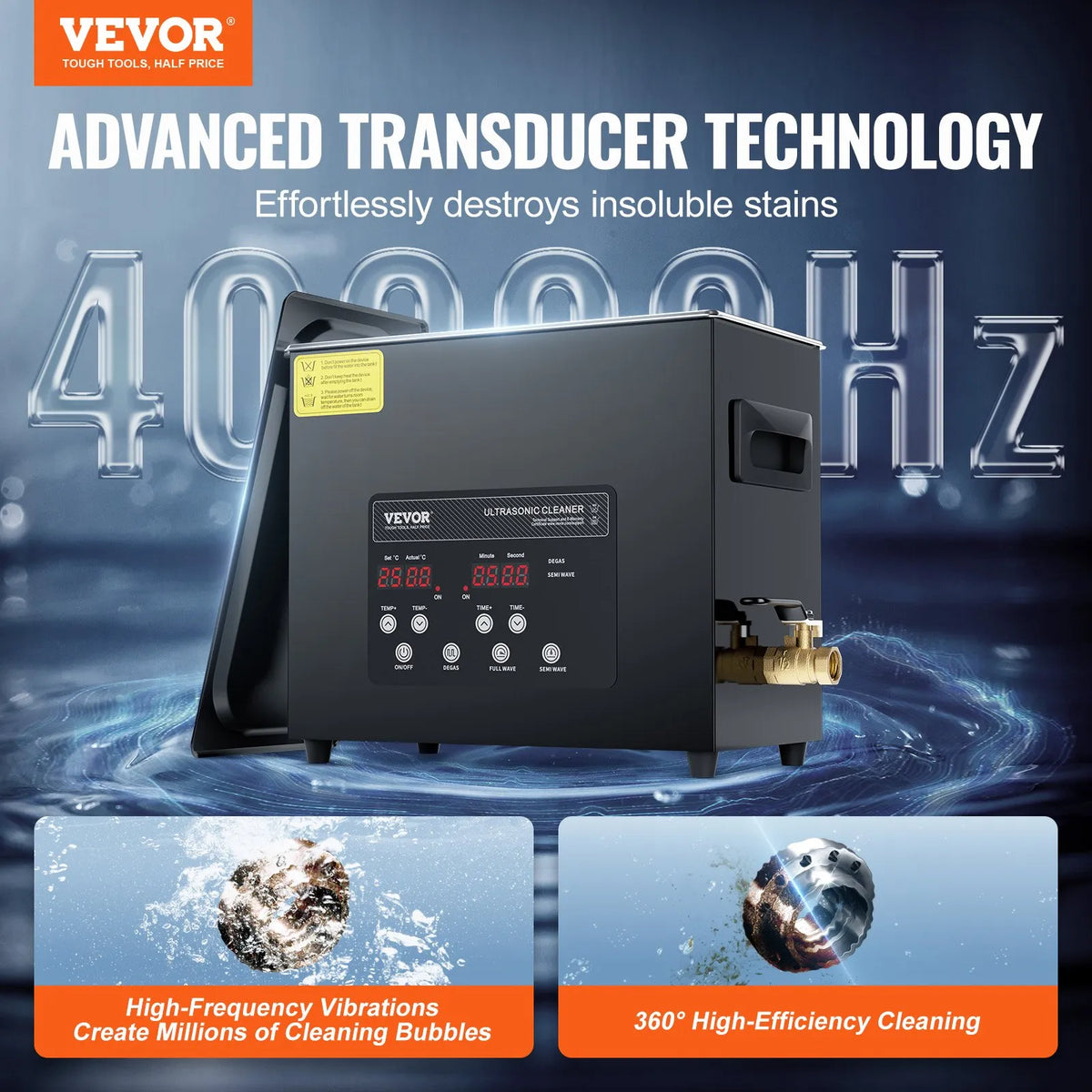 VEVOR 6 l ultraskaņas tīrītājs, 180 W digitāla ultraskaņas tīrīšanas iekārta ar saudzīgo režīmu un uzlabotu degazēšanu, 40 kHz industriāls ultraskaņas tīrītājs ar sildīšanu un taimeri retainieru, juvelierizstrādājumu un instrumentu tīrīšanai