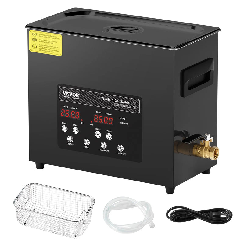 VEVOR 6 l ultraskaņas tīrītājs, 180 W digitāla ultraskaņas tīrīšanas iekārta ar saudzīgo režīmu un uzlabotu degazēšanu, 40 kHz industriāls ultraskaņas tīrītājs ar sildīšanu un taimeri retainieru, juvelierizstrādājumu un instrumentu tīrīšanai