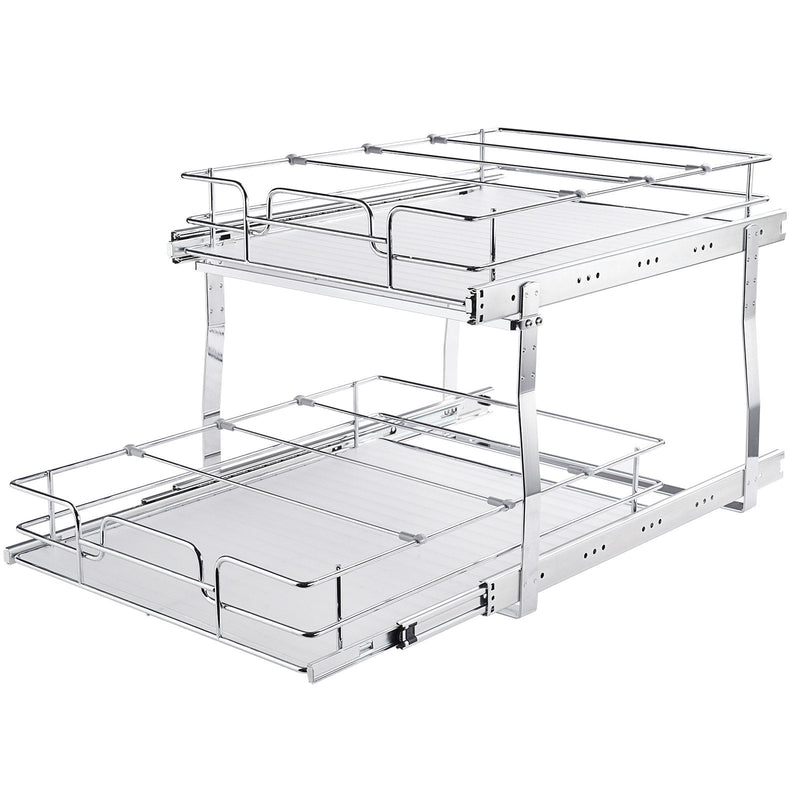 VEVOR 2 līmeņu izvelkams skapja organizators, 510 × 535 × 380 mm, smagā tipa tērauda izvelkamie plaukti ar bīdāmiem mehānismiem, uzglabāšanas atvilktnes mājai, uzstādīšanas izmērs 546 × 560 × 457 mm
