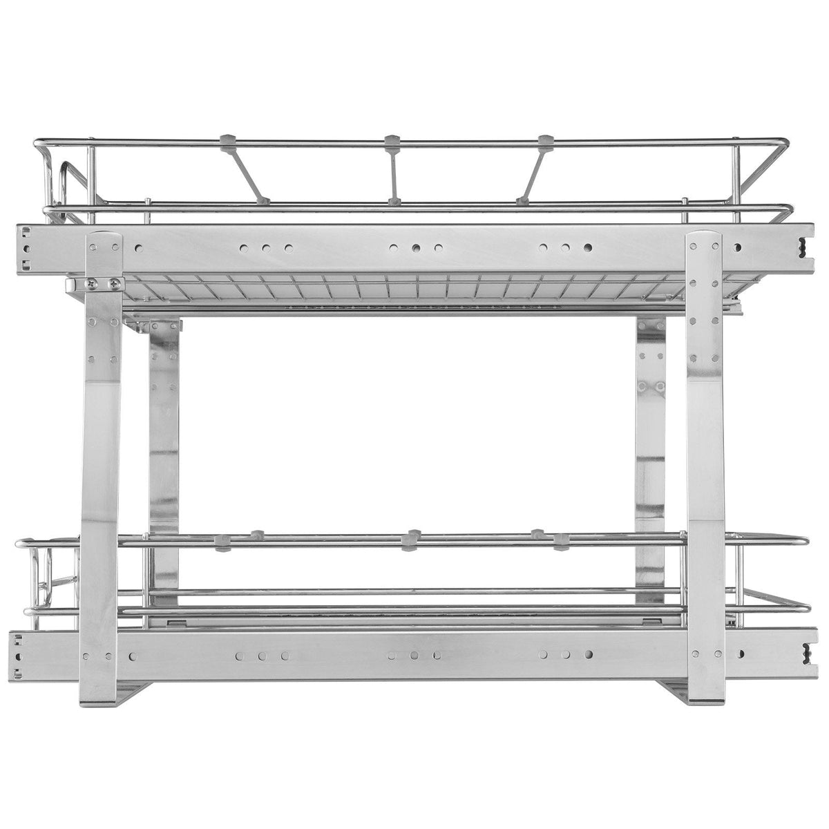 VEVOR 2 līmeņu izvelkams skapja organizators, 510 × 535 × 380 mm, smagā tipa tērauda izvelkamie plaukti ar bīdāmiem mehānismiem, uzglabāšanas atvilktnes mājai, uzstādīšanas izmērs 546 × 560 × 457 mm