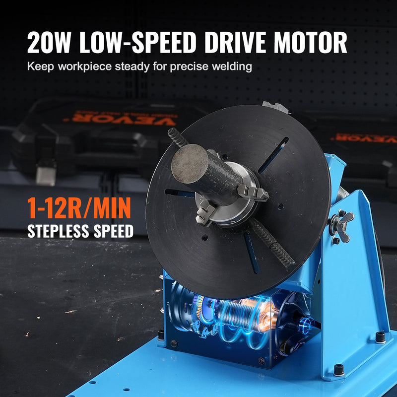 VEVOR 10 kg rotējošais metināšanas pozicionētājs 0–90° pozicionēšanas rotējošs galds 1–12 apgr./min