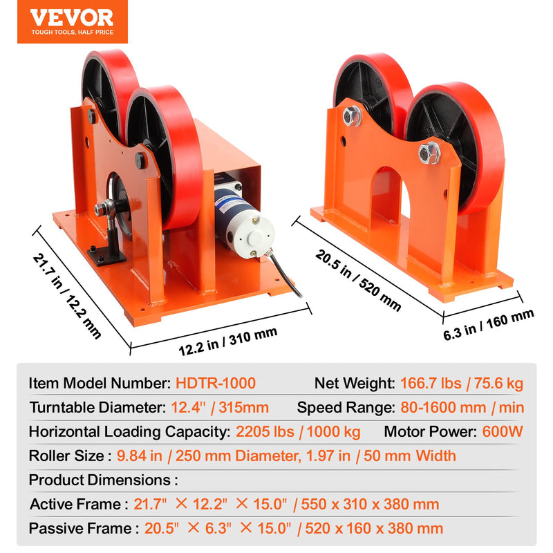 VEVOR welding rotator with coupled rollers - rotating device with a load capacity of 1000 kg