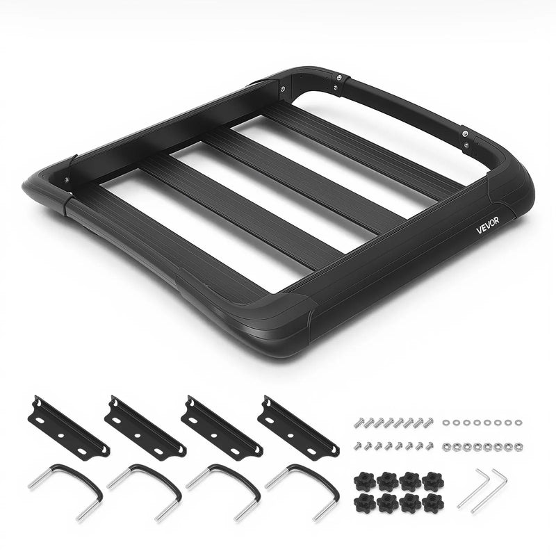 VEVOR jumta bagāžas grozs, 965 × 965 × 142 mm, universāls smagas slodzes jumta bagāžas grozs, kravnesība līdz 68 kg, visiem laikapstākļiem piemērots auto jumta bagāžas turētājs, piemērots šķērsstieņiem līdz 90 × 50 mm, SUV un pikapiem