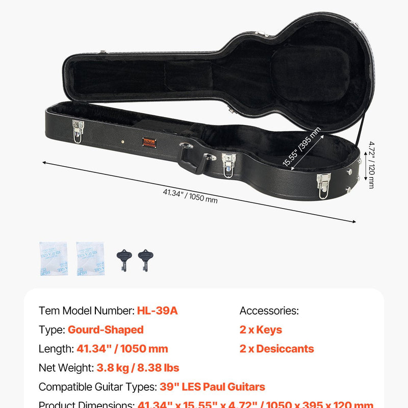 VEVOR elektriskās ģitāras cietais koferis, 105 cm, ar slēdzeni un atslēgu, piemērots Les Paul ģitārām