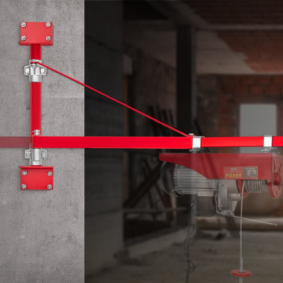 VEVOR elektriskā pacēlāja balsta sviras roka ar statni, maksimālā celtspēja 600 kg, tērauda rāmis, 180° grozāma konstrukcija, paredzēta vinču un pacēlāju stiprināšanai darbnīcās un garāžās