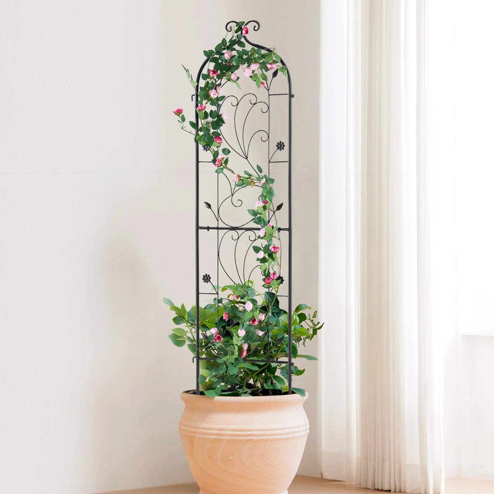 VEVOR dārza režģis kāpjošiem augiem 152,4 × 38,1 cm, rūsas izturīgs metāla režģis rozēm, klematēm un gurķiem, dekoratīvs augsts augu balsts dārzam, pagalmam un zālienam