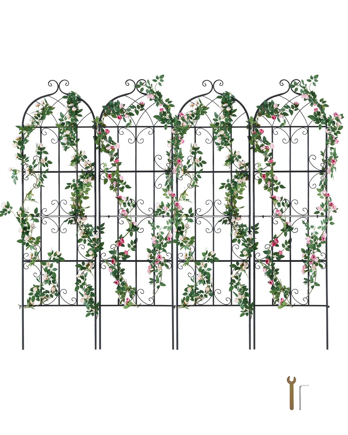 VEVOR dārza režģis kāpjošiem augiem 180 × 50,8 cm, 4 gab., rūsas izturīgs metāla dārza režģis rozēm, klematēm un gurķiem, dekoratīvs augu balsts dārzam, pagalmam un zālienam
