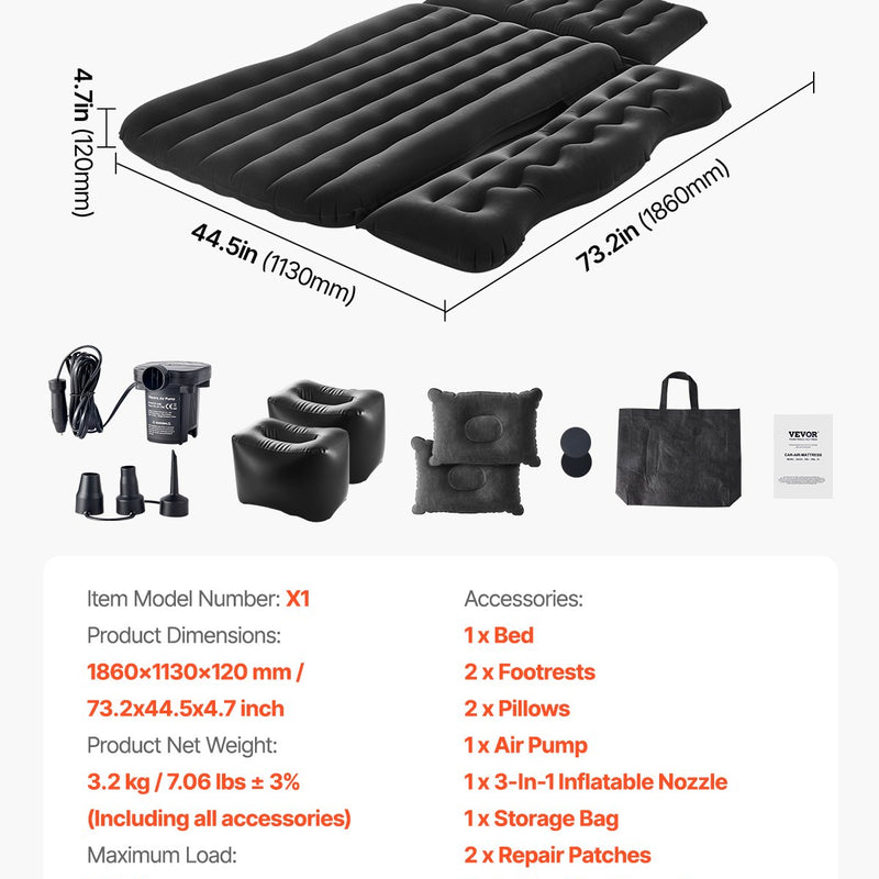 Надувной автомобильный матрас VEVOR для кемпинга и путешествий - подходит для внедорожников, MPV, седанов