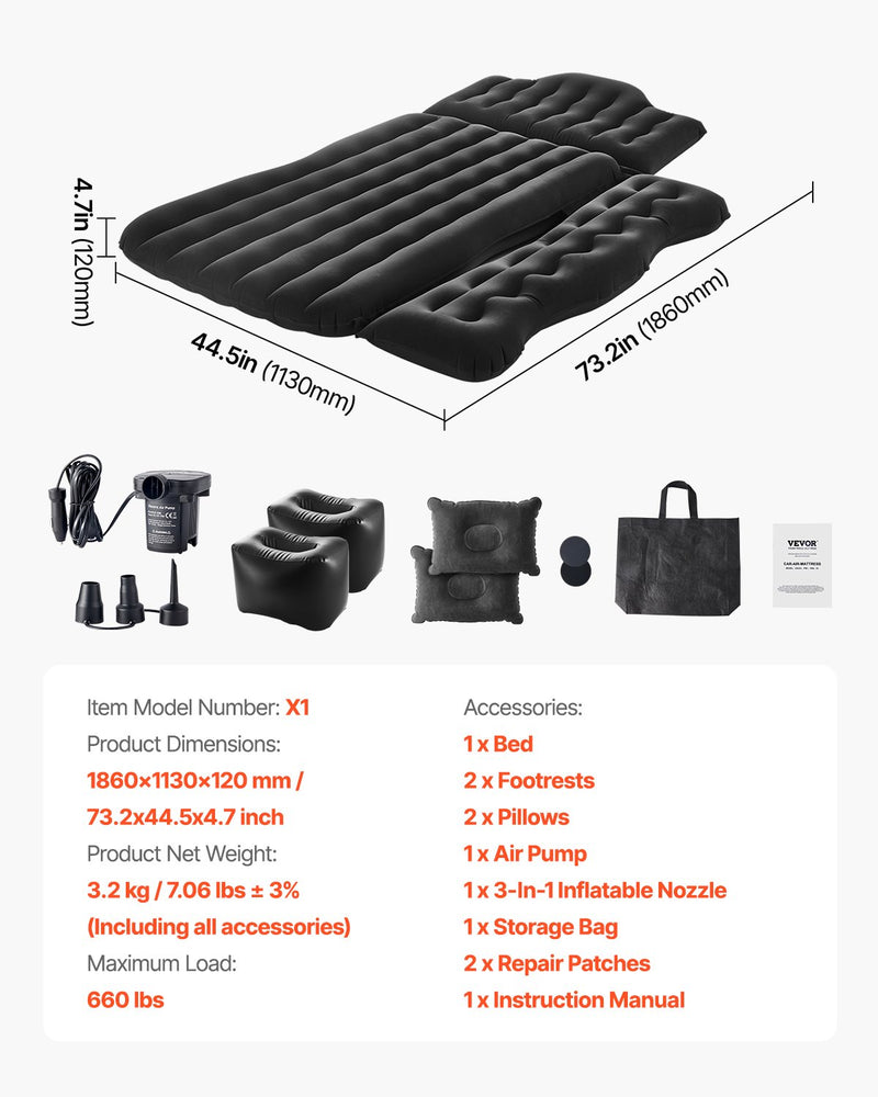 Надувной автомобильный матрас VEVOR для кемпинга и путешествий - подходит для внедорожников, MPV, седанов