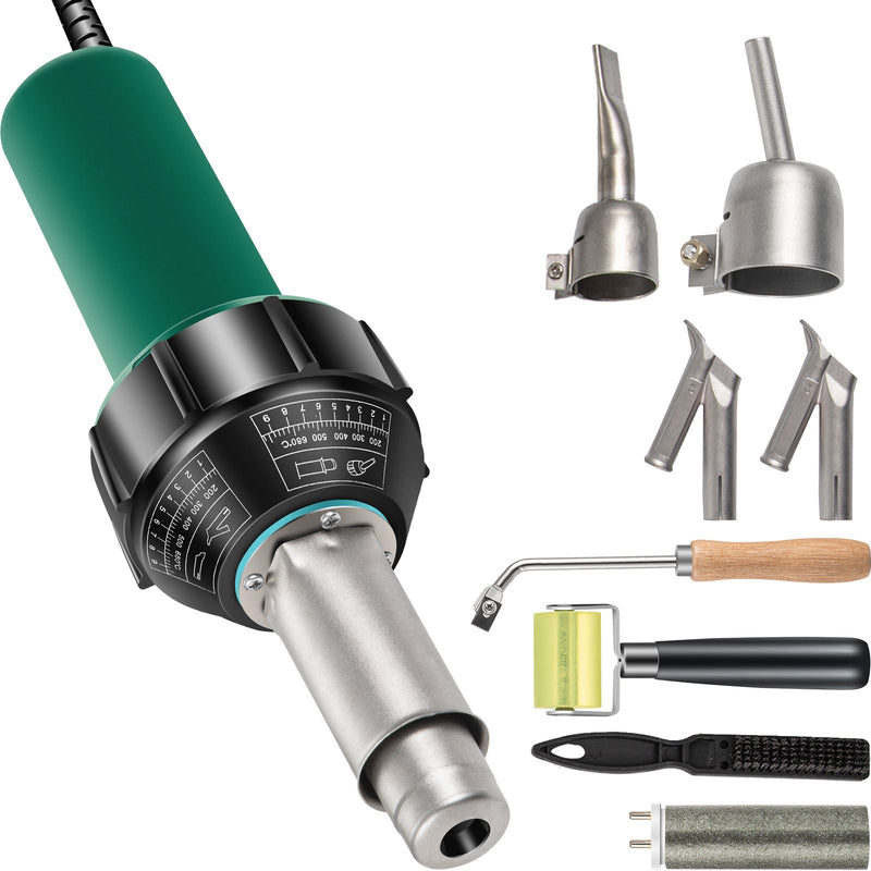 Fēna pistole 1600 W, 220 V, 8 daļu PVC komplekts, karstā gaisa pistole ar mikas sildīšanas kodolu, temperatūras regulēšana 40–600 °C