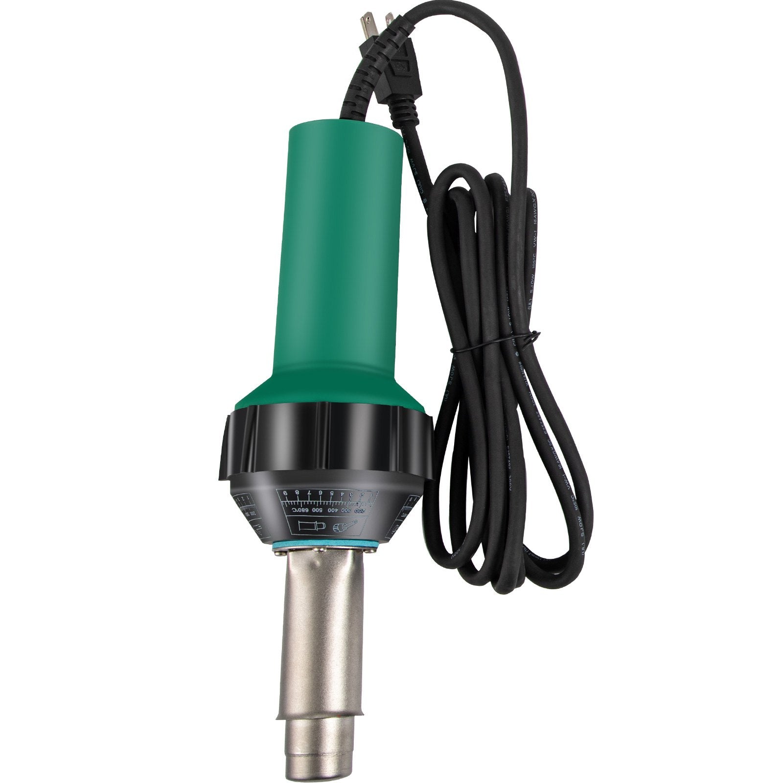 Fēna pistole 1600 W, 220 V, 8 daļu PVC komplekts, karstā gaisa pistole ar mikas sildīšanas kodolu, temperatūras regulēšana 40–600 °C