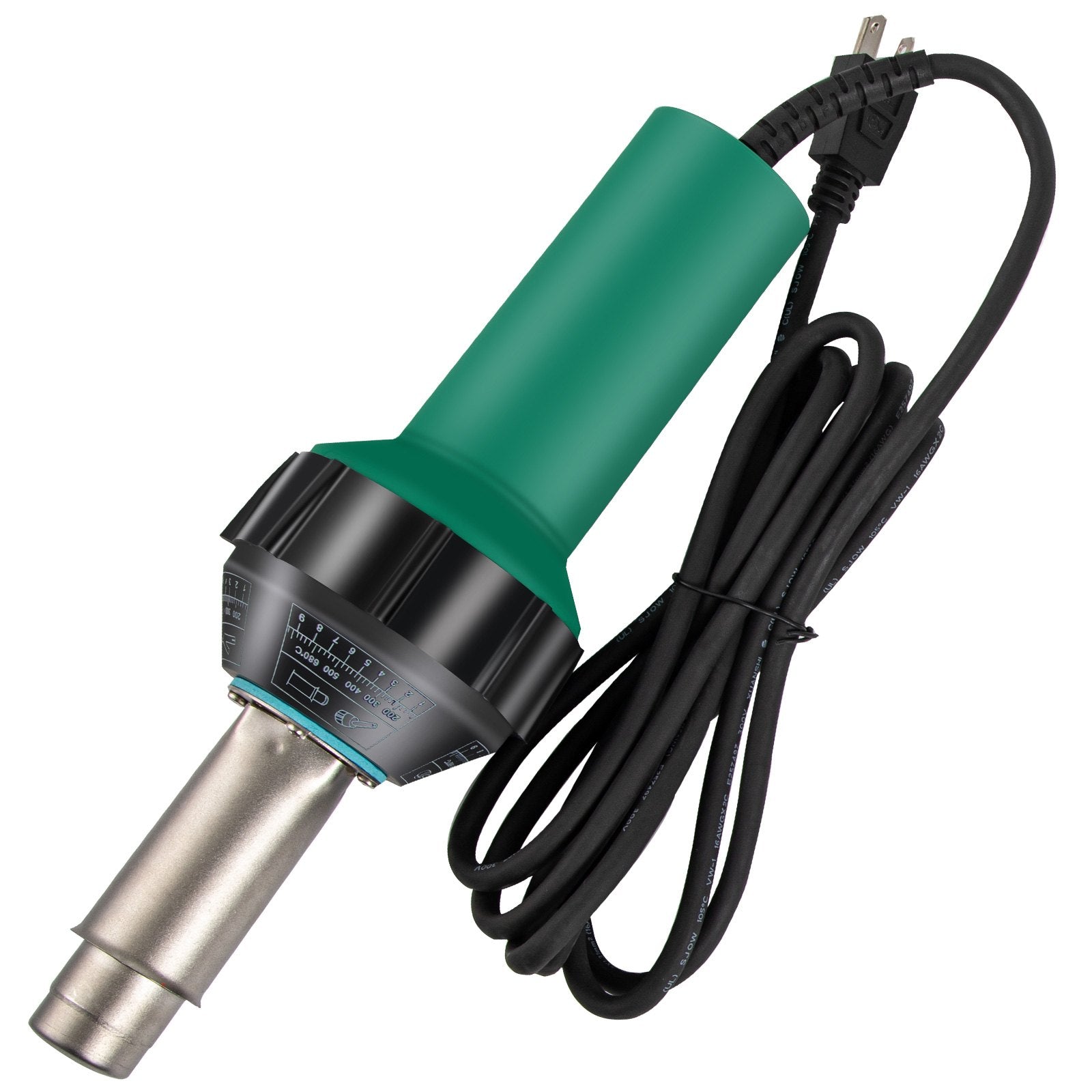 Fēna pistole 1600 W, 220 V, 8 daļu PVC komplekts, karstā gaisa pistole ar mikas sildīšanas kodolu, temperatūras regulēšana 40–600 °C
