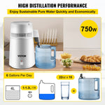 4L VEVOR 750W 220V Tīra Ūdens Destilators – 1L/h Ūdens Attīrītājs ar Filtru